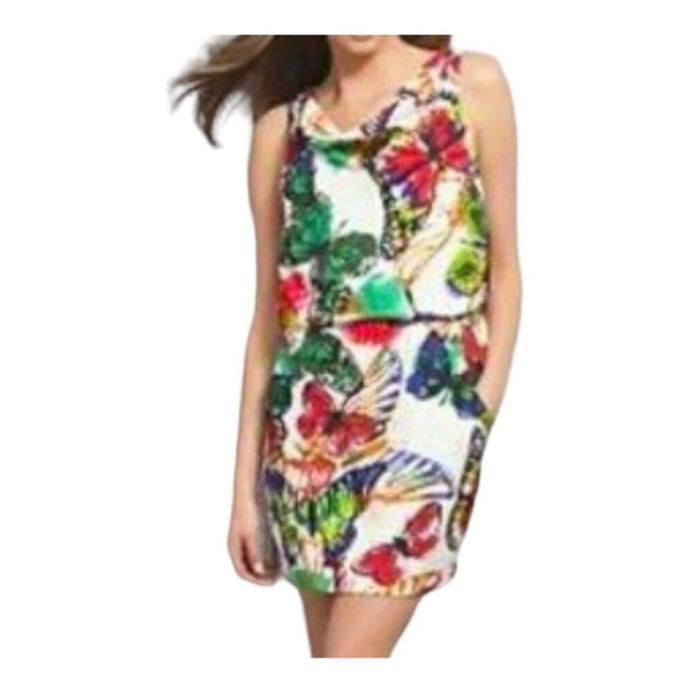 Vintage Y2K New York & Co Butterfly Mini Dress Size M | Cowl Neck Blouson